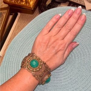 Rare vintage jade stone golden statement bracelet